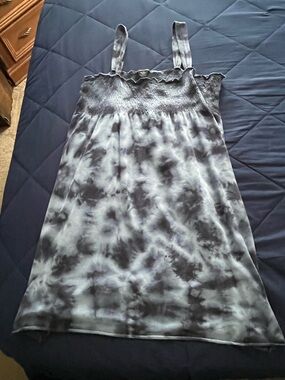 Calvin Klein Jeans Black and White Tie-Dye Smocked Slip Dress